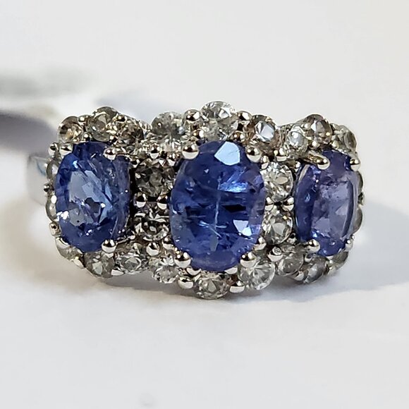 VTG WT 1.65ctw Genuine Natural BLUE Tanzanite Trilogy Ring Size 7 Lopez - Picture 14 of 16